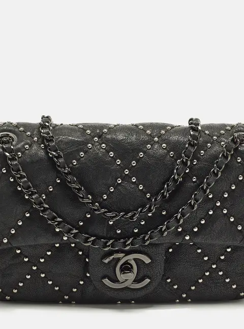 Chanel Small Studded Black Quilted Leather Flap Bag