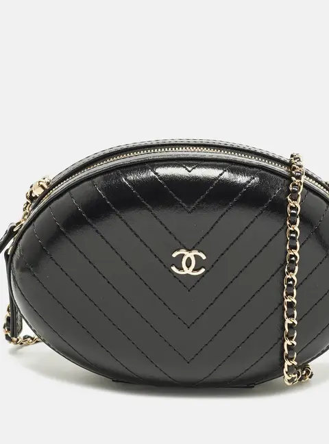 Chanel La Pausa Black Chevron Leather Chain Clutch