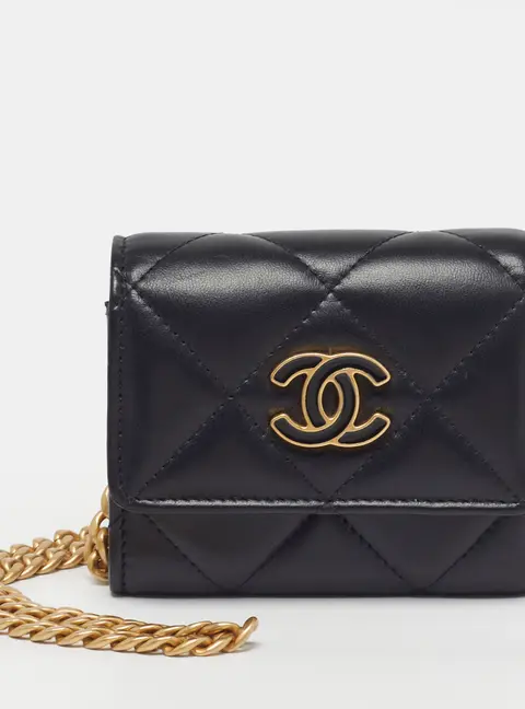 Chanel Pending CC Black Quilted Leather Wallet On Chain
