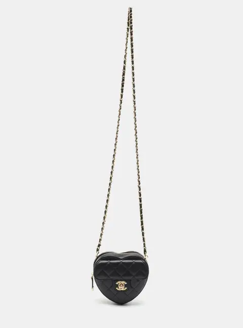 Chanel CC In Love Heart Black Quilted Leather Chain Clutch