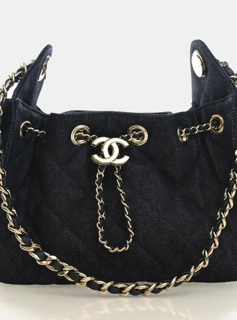 Chanel Mini Hobo Black Denim Shoulder Bag