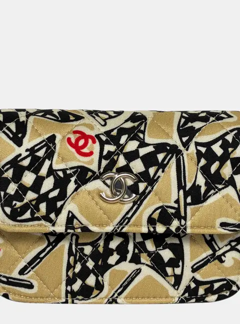 Chanel Wallet on Chain Gold Black White Nylon Wallet Bag