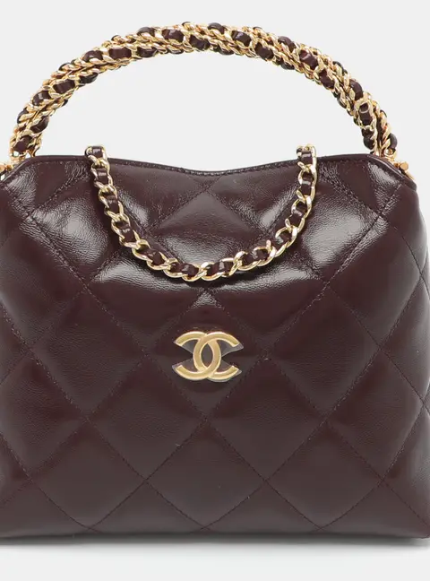 Chanel 24B Mini Burgundy Quilted Leather Twist Chain Hobo