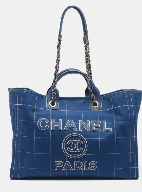 Chanel Deauville Large Blue Canvas Shopper Tote