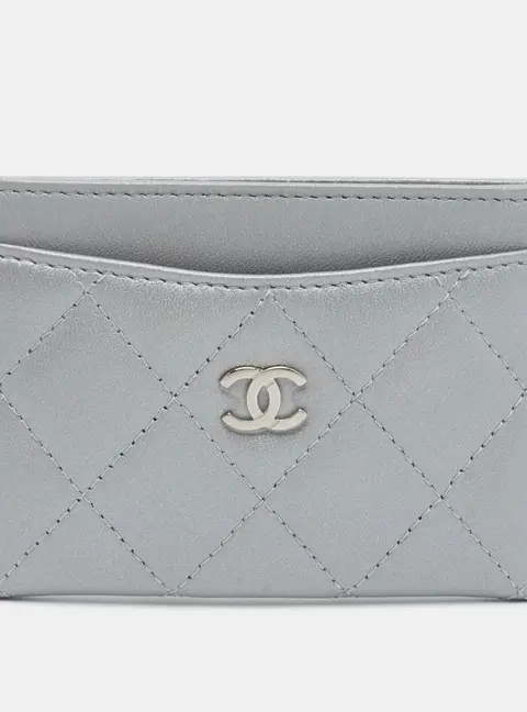 Chanel Classic Silver Quilted Leather Card Holder