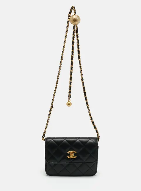 Chanel Pearl Crush Black Quilted Leather Clutch With Chain
