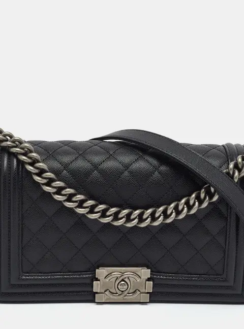 Chanel Boy Medium Black Quilted Caviar Leather Flap Bag