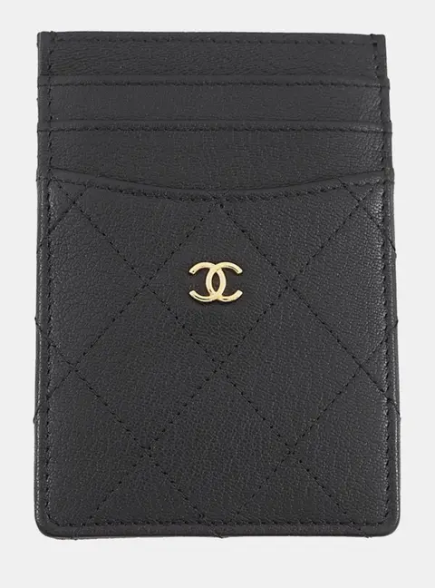 Chanel Matelasse Vertical Black Calfskin Leather Card Holder Bag