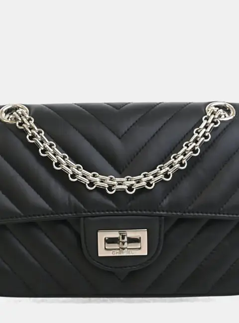 Chanel Chevron V -Stitch Reissue 2.55 224 Black Aged Calfskin Leather Flap Bag
