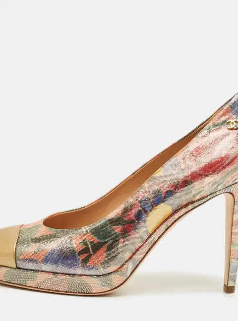 Chanel Multicolor Leather and Lurex Fabric CC Cap Toe Platform Pumps Size 40.5