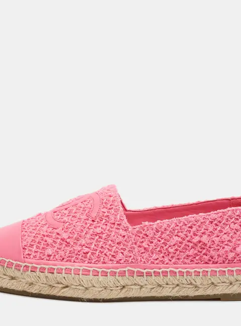 Chanel CC Interlocking  Size 41 Pink Leather and Tweed Cap Toe Espadrille Flats