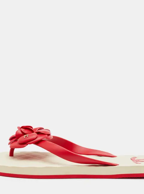 Chanel Camellia Size 41 Red Rubber Flip Flops Thong Sandals