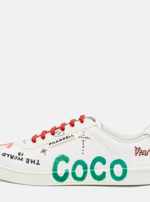 Chanel x Pharrell Williams Size 42 White Graphics Canvas Lace Up Sneakers