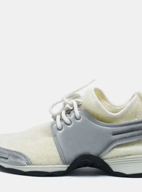 Chanel White/Grey Stretch Fabric and Corduroy CC Sneakers Size 40.5