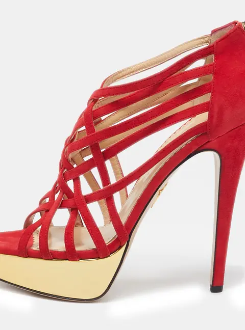 Charlotte Olympia Red Suede Strappy Platform Sandals Size 40