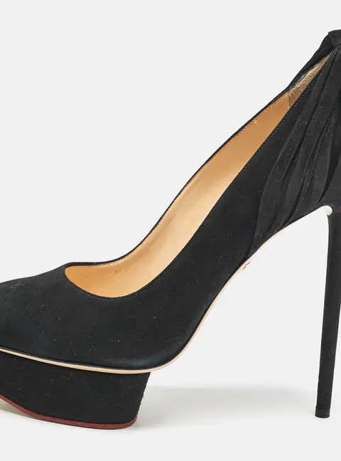 Charlotte Olympia Black Suede Dolly Platform Pumps Size 41