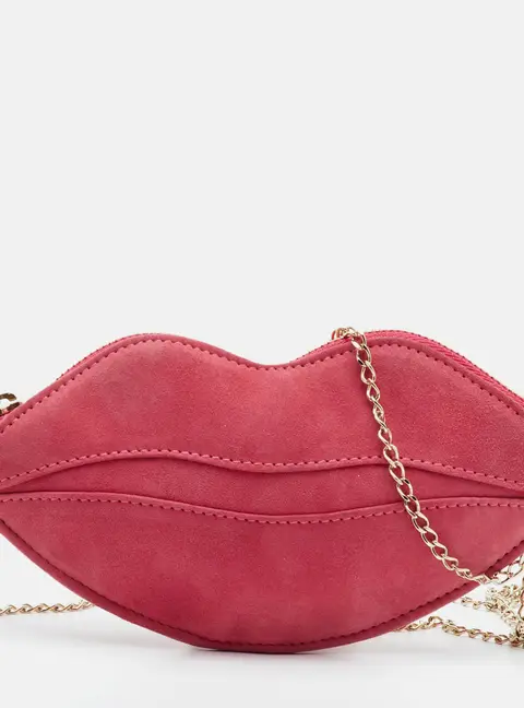 Charlotte Olympia Kiss Purse Pink Suede Lip Chain Clutch