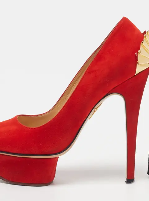 Charlotte Olympia Dolly Size 35.5 Red Suede Platform Pumps