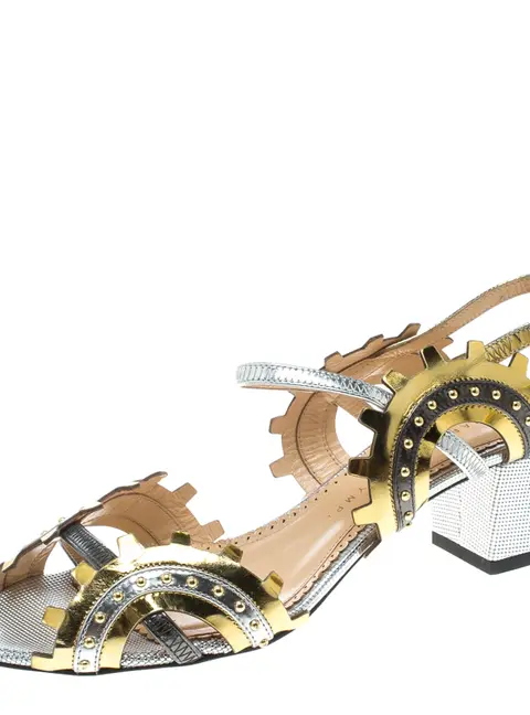 Charlotte Olympia Multicolor Leather Studded Ankle Strap Sandals Size 37
