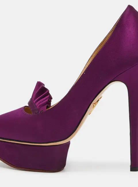 Charlotte Olympia Purple Satin Peep Toe Platform Pumps Size 37.5