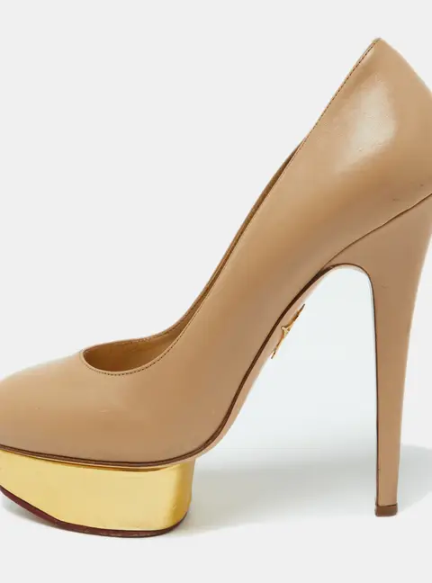 Charlotte Olympia Beige Leather Dolly Platform Pumps Size 39.5