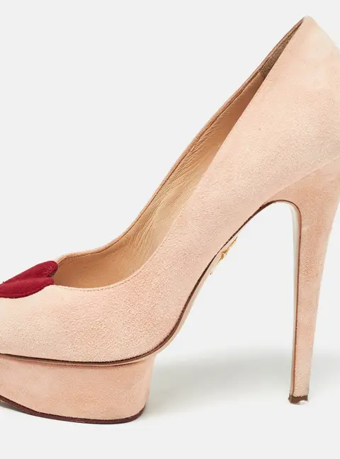 Charlotte Olympia Pink Suede Delphine Heart Detail Platform Pumps Size 40