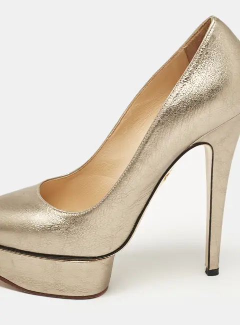 Charlotte Olympia Metallic Leather Dolly Platform Pumps Size 38