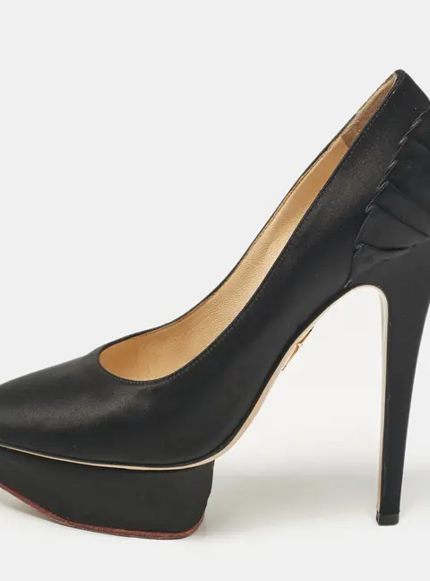 Charlotte Olympia Black Satin Paloma Platform Pumps Size 37.5