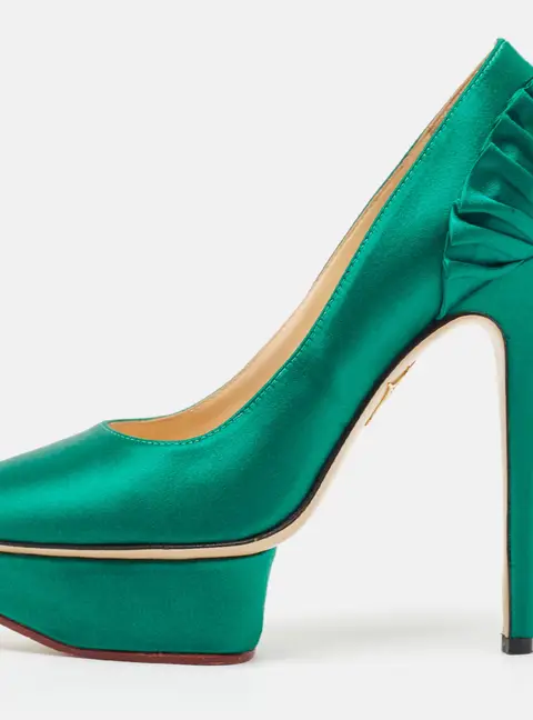 Charlotte Olympia Green Satin Paloma Platform Pumps Size 37.5
