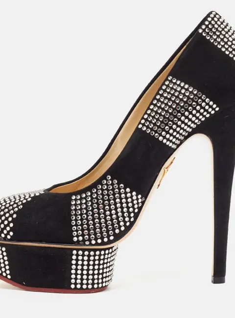 Charlotte Olympia Black Suede Dolly Platform Pumps Size 37.5