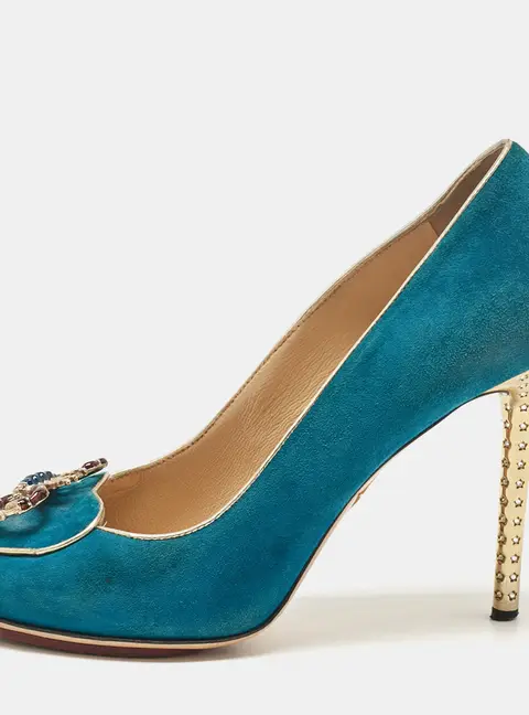 Charlotte Olympia Blue Suede Platform Pumps Size 36.5