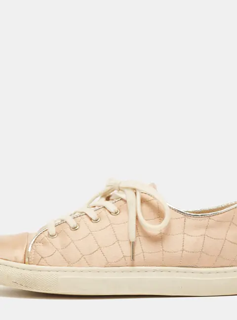 Charlotte Olympia Beige Leather and Satin Lace Up Sneakers Size 36