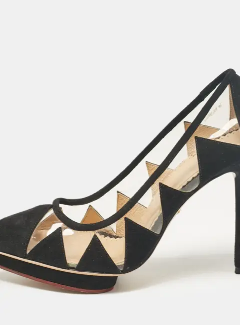 Charlotte Olympia Black PVC and Suede Platform Pumps Size 37.5