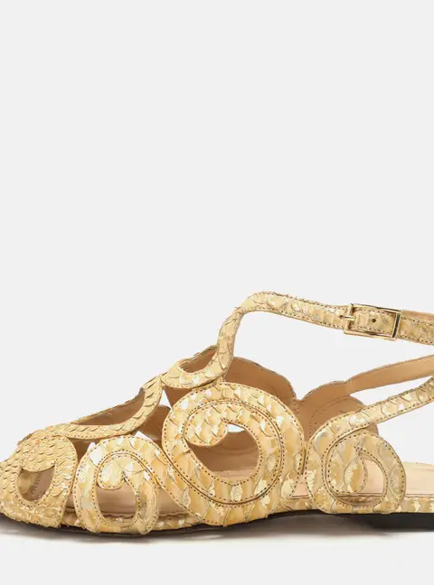 Charlotte Olympia Yellow/Gold Python Cut Out Strappy Flat Sandals Size 38