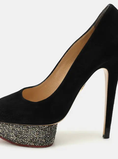 Charlotte Olympia Black Suede Dolly Platform Pumps Size 39