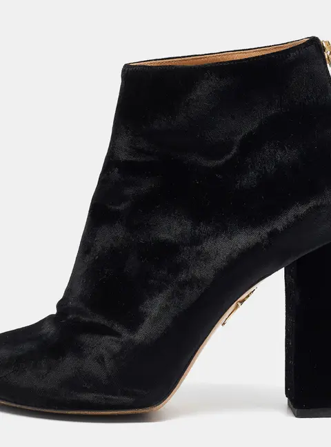 Charlotte Olympia Black Velvet Alba Ankle Boots Size 39.5