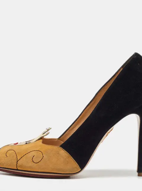 Charlotte Olympia Black/Yellow Suede Sleeping Beauty Pumps Size 37.5
