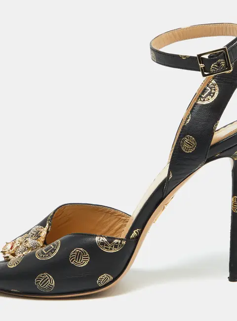 Charlotte Olympia Black Leather Ankle Strap Sandals Size 39