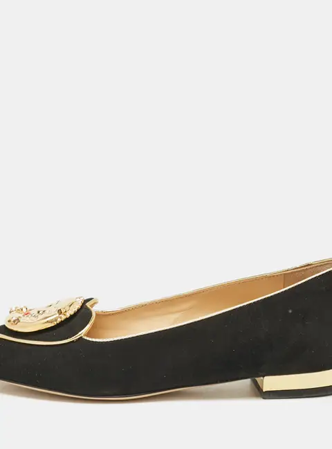 Charlotte Olympia Black Suede Eclipse Ballet Flats Size 35