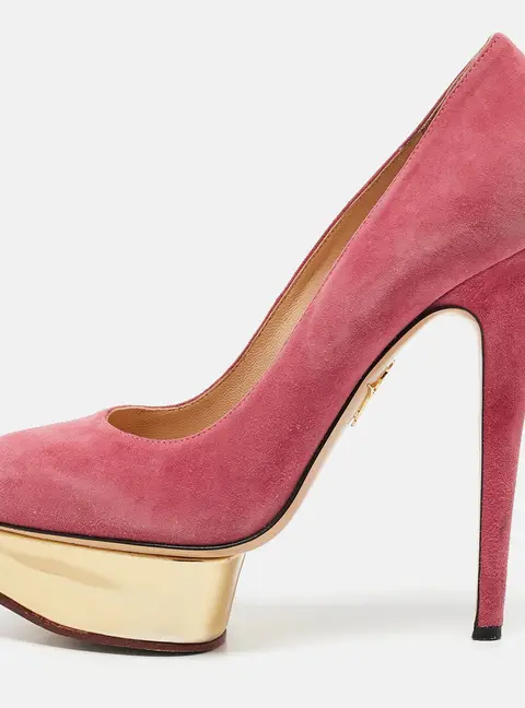 Charlotte Olympia Pink Suede Dolly Platform Pumps Size 39.5