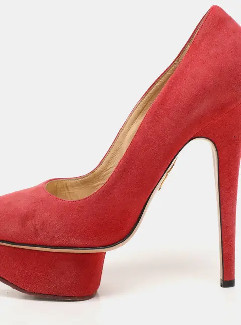 Charlotte Olympia Red Suede Dolly Platform Pumps Size 36.5