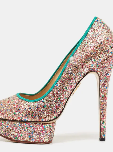 Charlotte Olympia Multicolor Glitter Dolly Platform Pumps Size 38