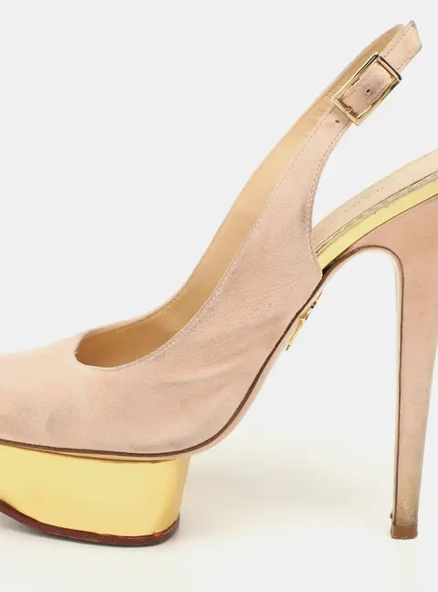 Charlotte Olympia Beige Suede Dolly Slingback Platform Pumps Size 38