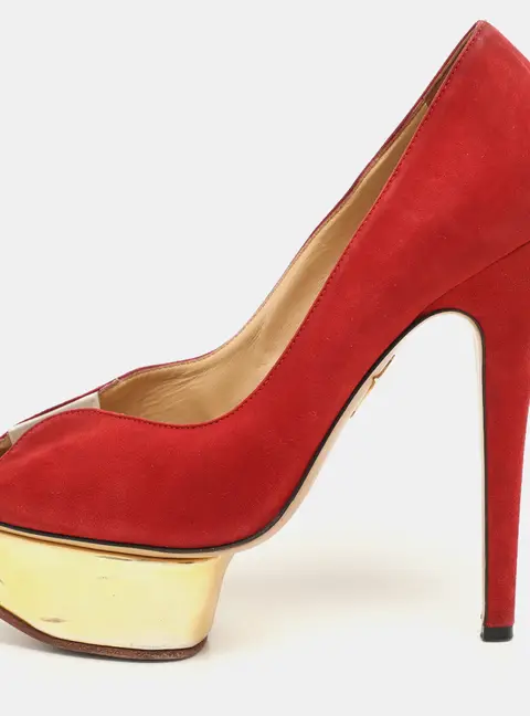 Charlotte Olympia Red Suede and PVC Platform Pumps Size 36