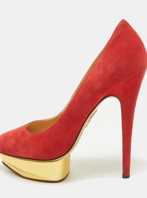 Charlotte Olympia Red Suede Dolly Platform Pumps Size 39
