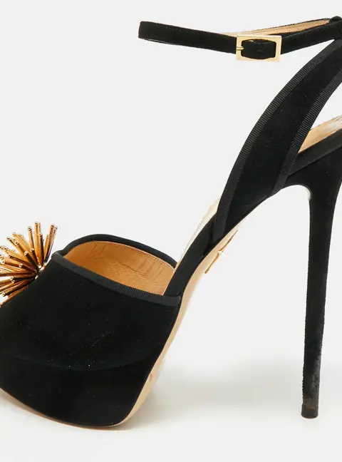 Charlotte Olympia Black Suede Ankle Strap Platform Sandals Size 40