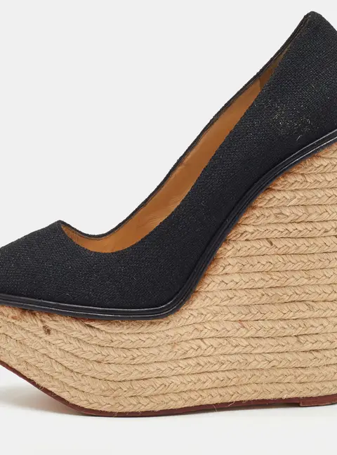 Charlotte Olympia Black Fabric Carmen Espadrille Platform Wedge Pumps Size 38