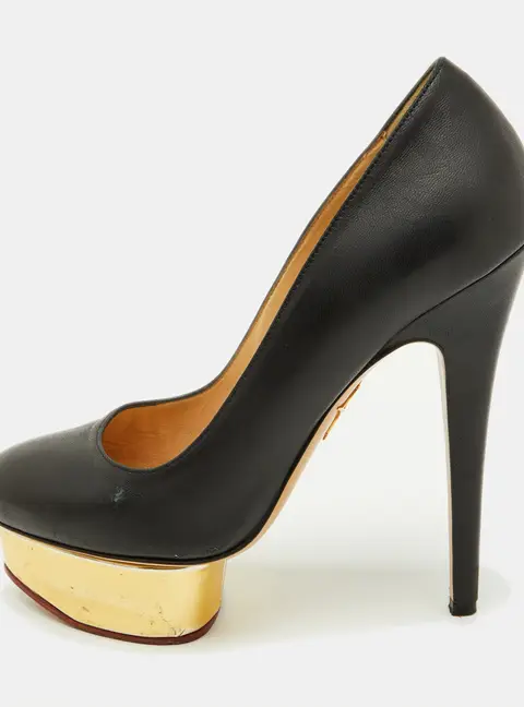 Charlotte Olympia Black Leather Dolly Platform Pumps Size 37