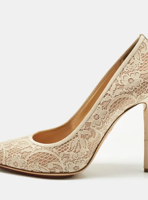 Charlotte Olympia Beige Lace and Mesh Monroe Pointed Toe Pumps Size 41