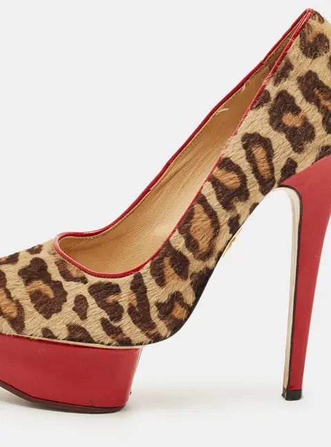 Charlotte Olympia Beige/Brown Calf Hair Polly Platform Pumps Size 36.5